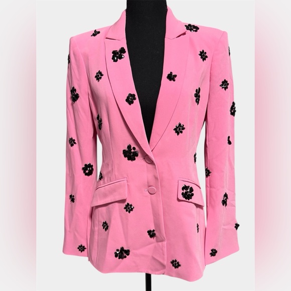 Cinq à Sept Cheyenne Blazer Pink Embellished Floral Jacket Sz 6 Designer Chic - Picture 12 of 14